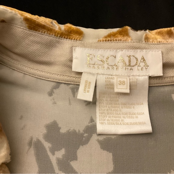 HOLIDAY Escada Silk Sheer Gold Velvet Burnout Tunic - Picture 3 of 9